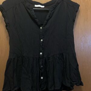 Elegant Black Ruffled‎ Women's Blouse